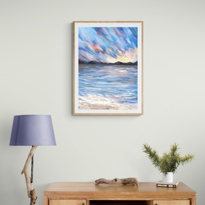 Modern vízpart napfelkeltében tájkép festmény - eredeti festményem art print változata. Limitált kiadás - művészet - grafika & illusztráció - művészi nyomat - Meska.hu