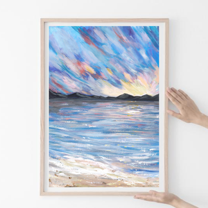 Modern vízpart napfelkeltében tájkép festmény - eredeti festményem art print változata. Limitált kiadás, Otthon & Lakás, Dekoráció, Kép & Falikép, Művészi nyomat, , Meska