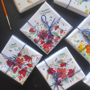Piros virágos egyedi mini festmények ajándékba Esküvői köszönőajándékok saját elképzelés alapján, mini kedvesség. Névvel - esküvő - emlék & ajándék - köszönőajándék - Meska.hu
