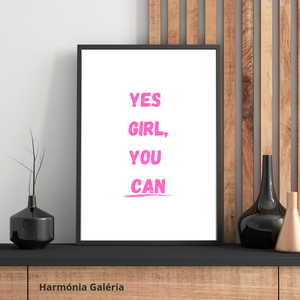 Motivációs kép. Yes girl, you can Inspirációs kép hálószobába, gyerekszobába. Lányos, nőries, pink kép. Girlpower :) , Művészet, Grafika & Illusztráció, Művészi nyomat, Festészet, Fotó, grafika, rajz, illusztráció, MESKA