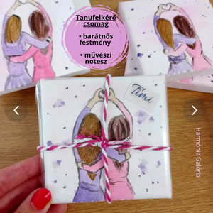 Tanufelkérő ajándékcsomag- mini festmény és művészi notesz. Festmény névre szóló, személyre szabott hajjal, névvel - esküvő - lánybúcsú - Meska.hu