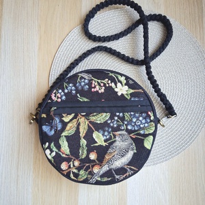 Madár mintás körtáska, válltáska, valódi gobelin szövetből makramé vagy műbőr vállpánttal - táska & tok - kézitáska & válltáska - válltáska - Meska.hu