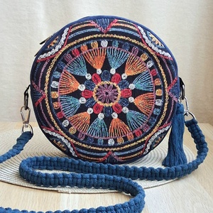 Kaleidoszkóp körtáska, válltáska  mintás valódi gobelin szövetből, makramé vagy műbőr vállpánttal, Táska & Tok, Kézitáska & válltáska, Válltáska, Csomózás, Varrás, MESKA