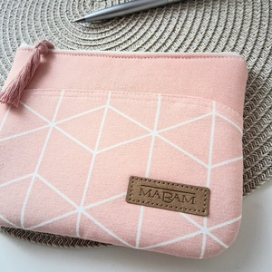 Barack színű, geometrikus mintás,  női lapos neszesszer, tok - táska & tok - neszesszer - Meska.hu