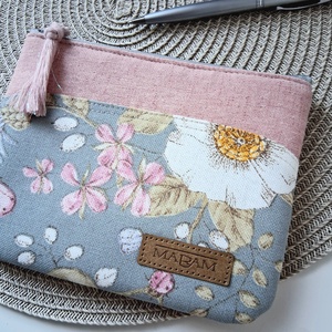 Szürke, virágmintás, női lapos neszesszer, tok - Meska.hu