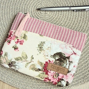 Rózsás, csíkos, női lapos neszesszer, tok - Meska.hu