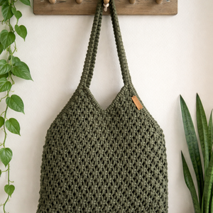 Keki színű makramé táska, válltáska - táska & tok - kézitáska & válltáska - válltáska - Meska.hu