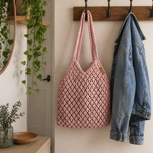 Púderrózsaszín, makramé táska, válltáska - táska & tok - kézitáska & válltáska - válltáska - Meska.hu