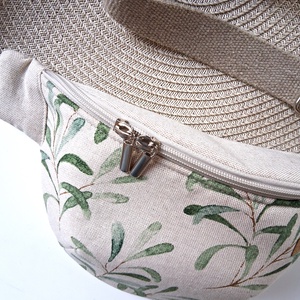 Zöld levélmintás, bézs vászon Övtáska, Kistáska, Crossbody - táska & tok - övtáska - Meska.hu