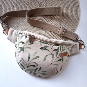 Zöld levélmintás, bézs vászon Övtáska, Kistáska, Crossbody, Táska & Tok, Övtáska, Varrás, Zöld levélmintás és egyszínű vászonbóll készült ez a kistáska, övtáska, amiben a legfontosabb dolga..., MESKA