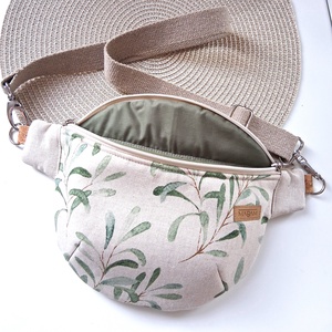 Zöld levélmintás, bézs vászon Övtáska, Kistáska, Crossbody - táska & tok - övtáska - Meska.hu