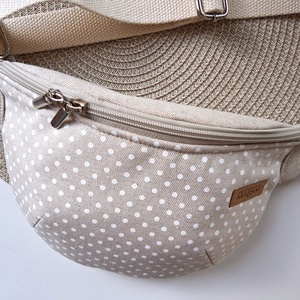 Pöttyös, bézs vászon Övtáska, Kistáska, Crossbody - táska & tok - övtáska - Meska.hu