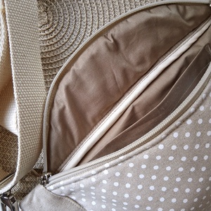 Pöttyös, bézs vászon Övtáska, Kistáska, Crossbody - táska & tok - övtáska - Meska.hu
