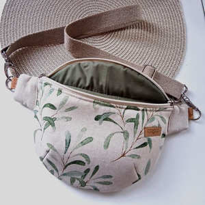 Zöld levélmintás, bézs vászon Övtáska, Kistáska, Crossbody - táska & tok - övtáska - Meska.hu