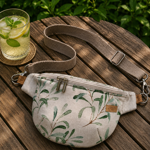 Zöld levélmintás, bézs vászon Övtáska, Kistáska, Crossbody - Meska.hu