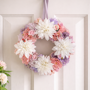 Dáliás,  rózsás lila-fehér ajtódísz! - otthon & életmód - dekoráció - ajtó- és ablak dekoráció - ajtódísz & kopogtató - Meska.hu