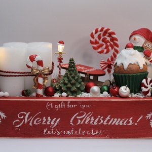 Karácsonyi láda hóemberes világító dekoráció - karácsony - adventi díszek - adventi asztaldísz - Meska.hu
