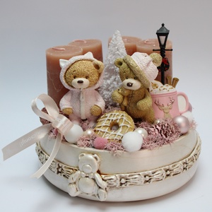 Karácsonyi pasztell macis adventi dekoráció - karácsony - adventi díszek - adventi asztaldísz - Meska.hu