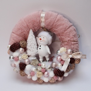 Rózsaszín alapú hóemberes szett - karácsony - adventi díszek - adventi asztaldísz - Meska.hu