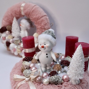Rózsaszín alapú hóemberes szett, Karácsony, Adventi díszek, Adventi asztaldísz, Mindenmás, MESKA