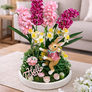 Tavaszi asztaldísz bicikliző nyuszis - Meska.hu