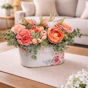 Tavaszi asztaldísz barack, fém kaspóban - otthon & életmód - dekoráció - asztal és polc dekoráció - asztaldísz - Meska.hu