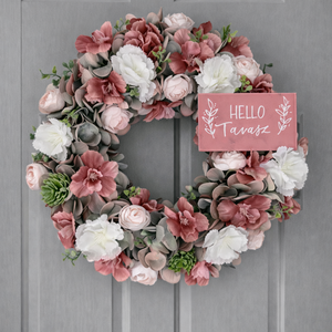 Tavaszi ajtódísz 30 cm-es hortenzia alapú - Meska.hu