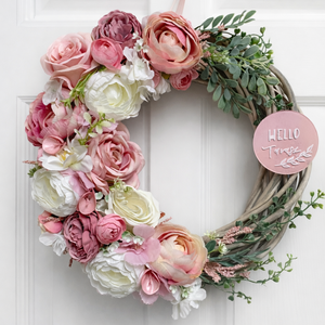 Tavaszi ajtódísz 35 cm-es pasztell rózsaszín, Otthon & Életmód, Dekoráció, Ajtó- és ablak dekoráció, Ajtódísz & Kopogtató, Mindenmás, Ez a kézzel készült tavaszi kopogtató, vessző alapon, pasztell rózsaszín árnyalataival azonnal moso..., MESKA