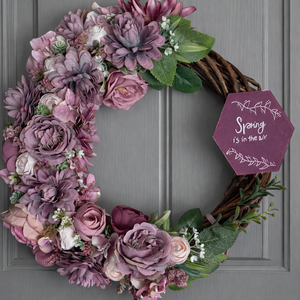 Tavaszi ajtódísz 35 cm-es pasztell lila - Meska.hu