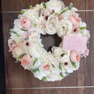 Tavaszi ajtódísz 37 cm-es pasztell rózsaszín, Otthon & Életmód, Dekoráció, Ajtó- és ablak dekoráció, Ajtódísz & Kopogtató, Mindenmás, MESKA