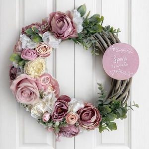 Tavaszi ajtódísz 35 cm-es pasztell rózsaszín - otthon & életmód - dekoráció - ajtó- és ablak dekoráció - ajtódísz & kopogtató - Meska.hu