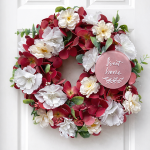 Tavaszi ajtódísz 25 cm-es hortenzia alapú, Otthon & Életmód, Dekoráció, Ajtó- és ablak dekoráció, Ajtódísz & Kopogtató, Mindenmás, MESKA