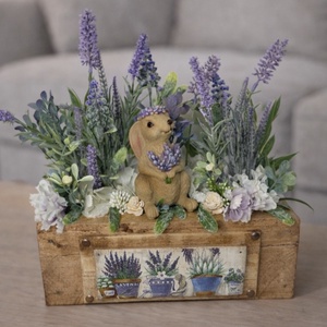 Tavaszi asztaldísz levendulás, Otthon & Életmód, Virágdekoráció, Virágdíszek, Virágdísz kaspóban, Mindenmás, MESKA