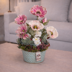 Tavaszi asztaldísz fém kaspóban - Meska.hu