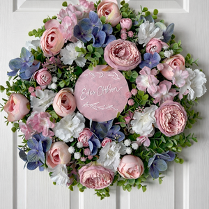 Tavaszi ajtódísz 38 cm-es extradús, Otthon & Életmód, Dekoráció, Ajtó- és ablak dekoráció, Ajtódísz & Kopogtató, Mindenmás, Ez a kézzel készült tavaszi kopogtató, extradús eukaliptusz alappal, pasztell rózsaszín árnyalataiv..., MESKA