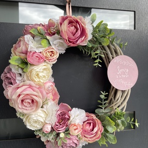 Tavaszi ajtódísz 35 cm-es pasztell rózsaszín, Otthon & Életmód, Dekoráció, Ajtó- és ablak dekoráció, Ajtódísz & Kopogtató, Mindenmás, MESKA