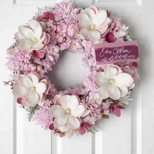 Tavaszi magnóliás ajtódísz 38 cm-es - Meska.hu