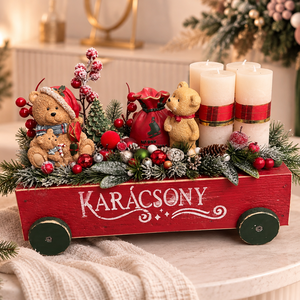 Adventi macis asztaldísz fa ládában, Karácsony, Adventi díszek, Adventi koszorú, Mindenmás, MESKA