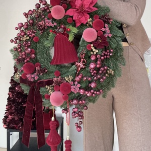Elegáns bordó bársony ajtódísz 55 cm - karácsony - adventi díszek - adventi ajtódísz - Meska.hu