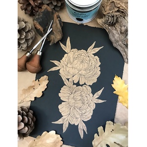 Gold Peony Linónyomat/Linóprint - művészet - grafika & illusztráció - művészi nyomat - Meska.hu