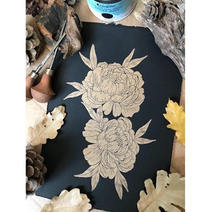 Gold Peony Linónyomat/Linóprint, Művészet, Grafika & Illusztráció, Művészi nyomat, Fotó, grafika, rajz, illusztráció, Mindenmás, MESKA