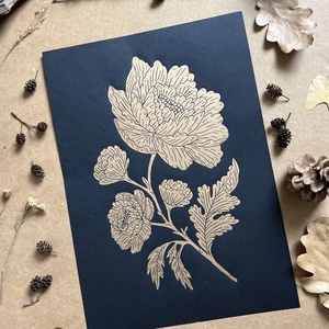 Peony II Linónyomat, linóprint - otthon & életmód - dekoráció - fali és függő dekoráció - falra akasztható dekor - Meska.hu