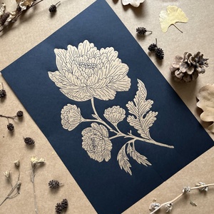 Peony II Linónyomat, linóprint - otthon & életmód - dekoráció - fali és függő dekoráció - falra akasztható dekor - Meska.hu