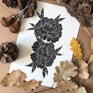 Pheony // Linónyomat, Linóprint, Művészet, Grafika & Illusztráció, Művészi nyomat, Fotó, grafika, rajz, illusztráció, MESKA