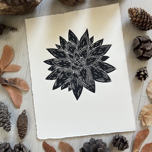 Kövirózsa // Linómetszet, Linóprint , Művészet, Grafika & Illusztráció, Művészi nyomat, Papírművészet, MESKA