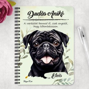 Személyre szabható - Fekete mopsz portré mintás A5-ös füzet - otthon & életmód - papír, írószer - jegyzetfüzet & napló - Meska.hu
