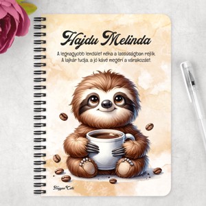 Személyre szabható - Lazulós Kávés lajhár mintás A6-os füzet - otthon & életmód - papír, írószer - jegyzetfüzet & napló - Meska.hu