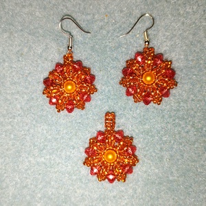 Tűzvirág szett, Ékszer, Ékszerszett, Gyöngyfűzés, gyöngyhímzés, MESKA