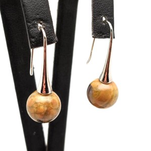 Fülbevaló golyó riolit kis kürt lógós 10-10,5mm, Ékszer, Fülbevaló, Lógó fülbevaló, , MESKA