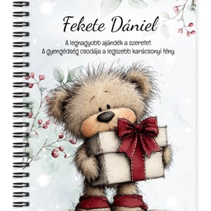 Személyre szabható - Cuki téli maci ajándékkal mintás A6-os füzet, Otthon & Életmód, Papír, írószer, Jegyzetfüzet & Napló, , MESKA